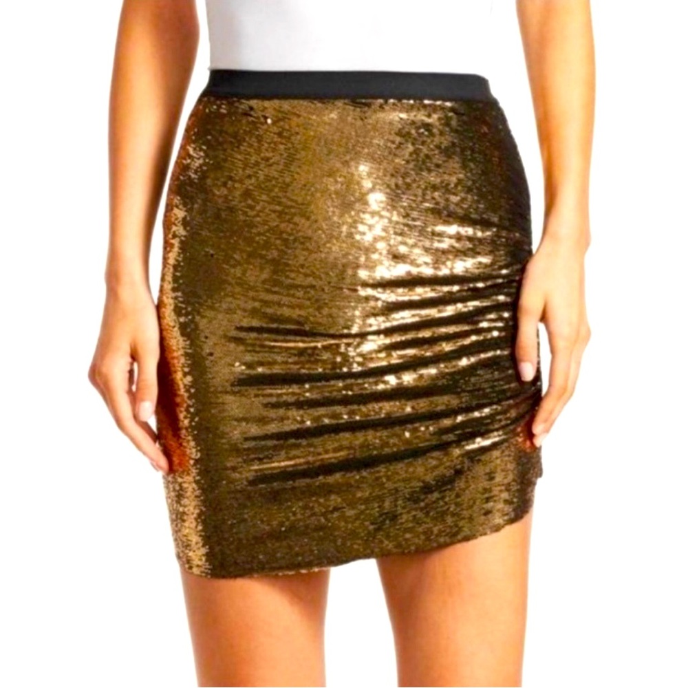 IRO Gold Sequin Metallic Ruched Mini Skirt size 4. EXCELLENT CONDITION